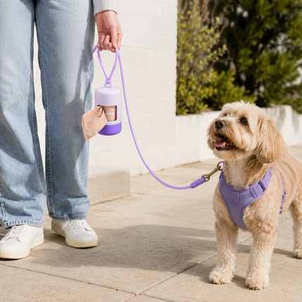 Dispenser attached to leash