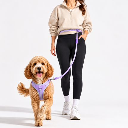 Hands-free leash in use